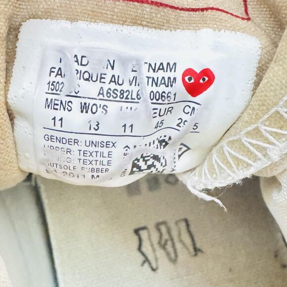 Converse Shoes Mens 11 Beige Chuck All Star Comme des Garcons Play High Top - Picture 9 of 10